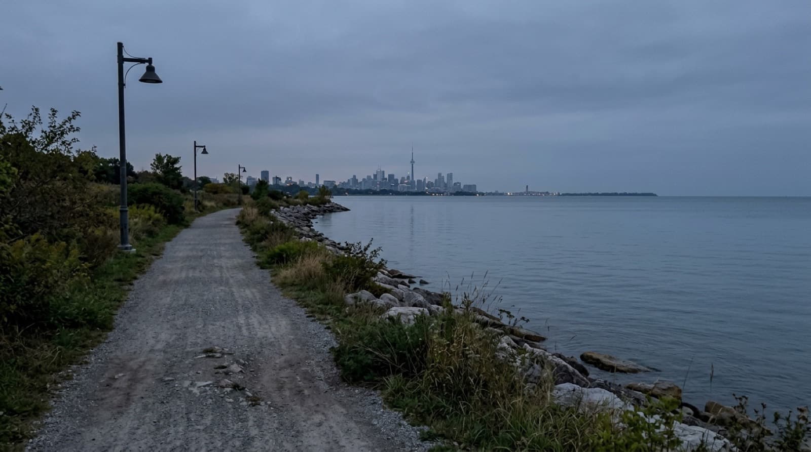 Lake Ontario shoreline looking toward the Toronto skyline
